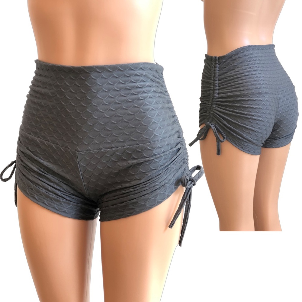 Grey Brazilian textured side string yoga shorts SXYfitness Made in USA NEW